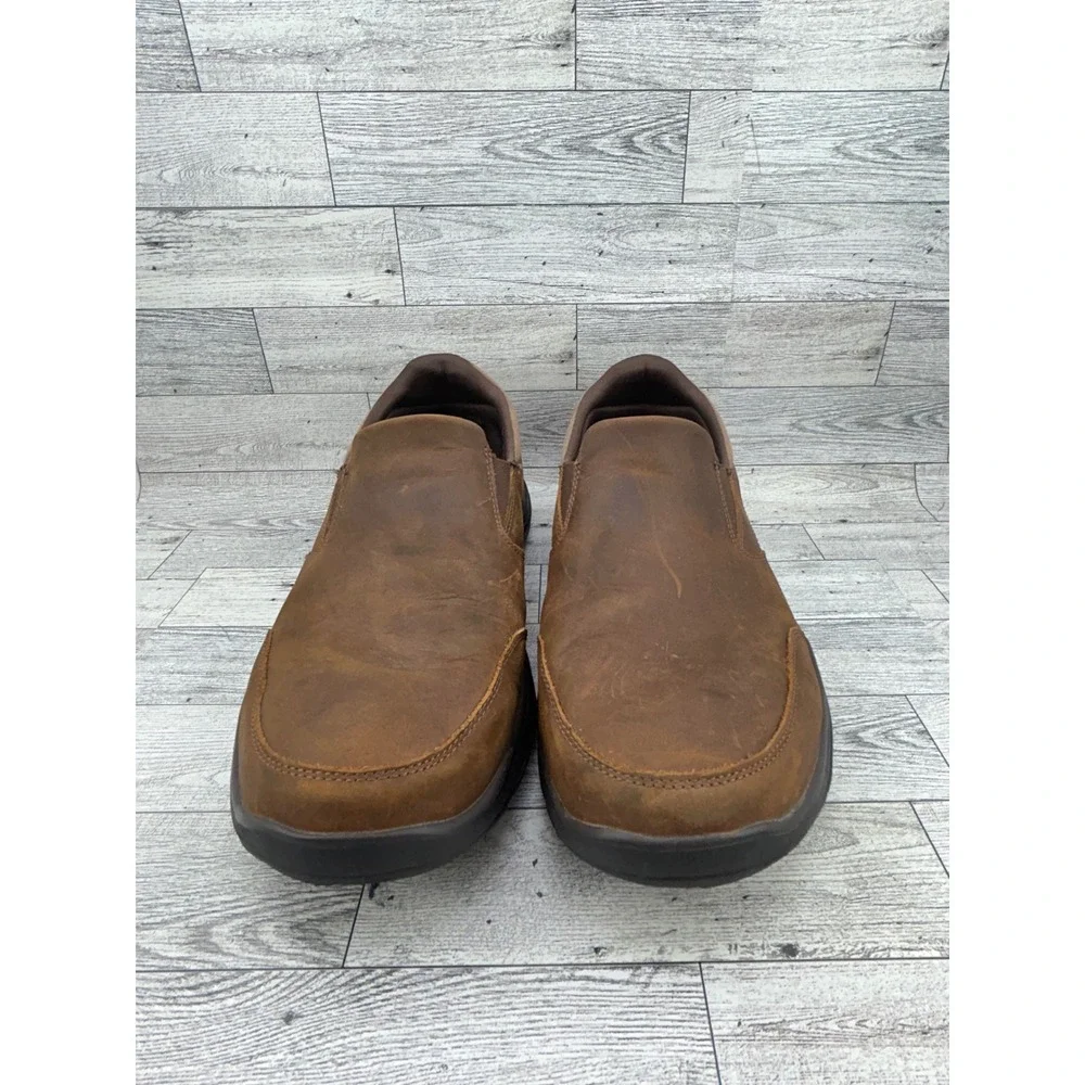 Skechers Relaxed Fit Men Sz 10.5 Extra Wide Leather Loafers Brown 64589EWW